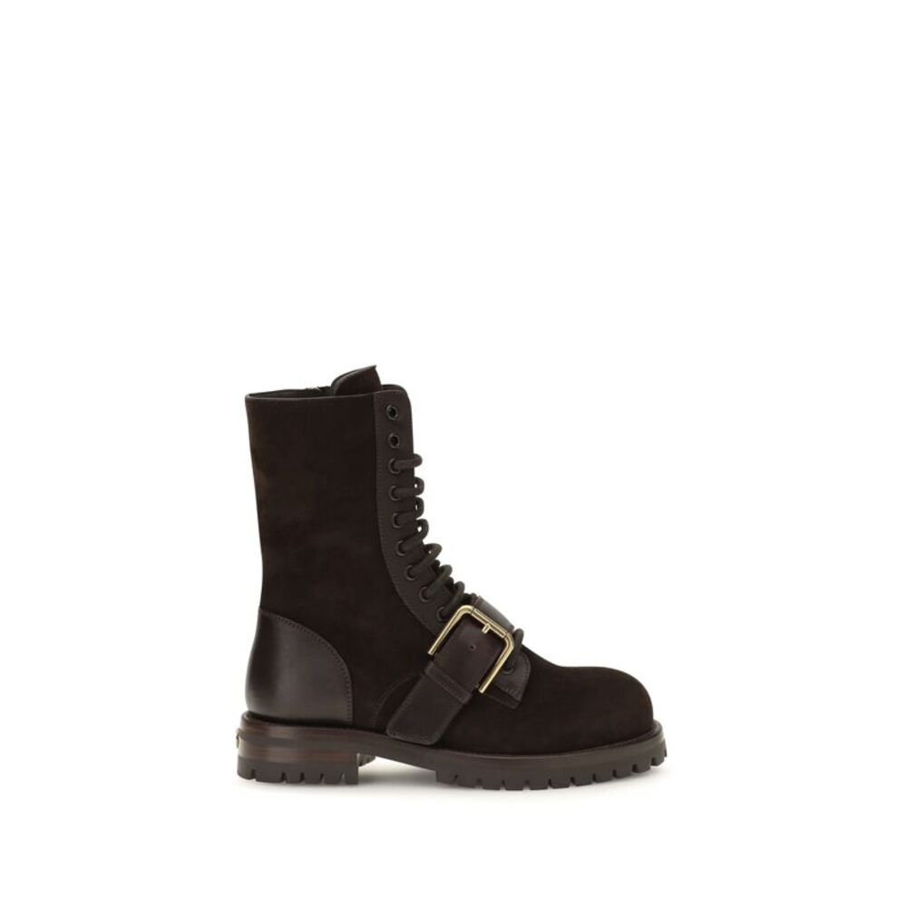 Dolce & Gabbana Women Leather And Suede Buckle Ankle Boots